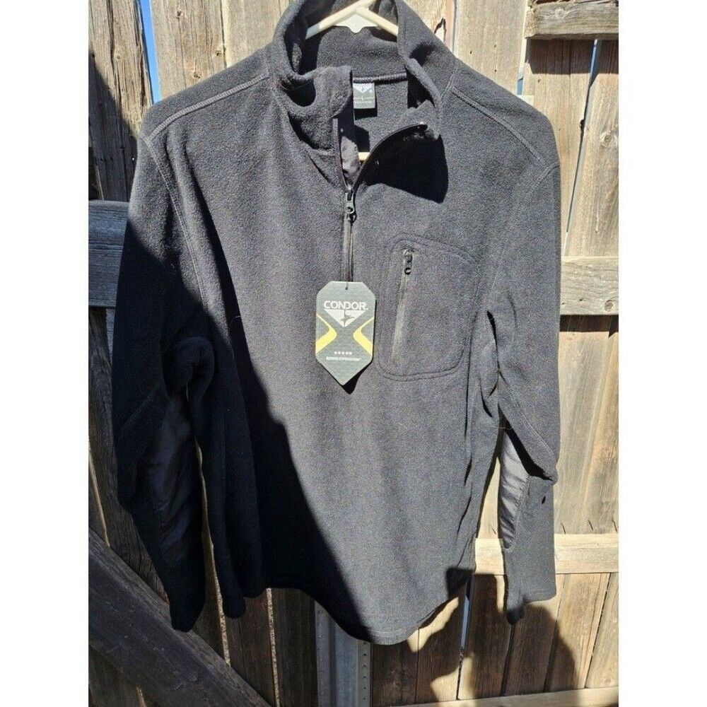 Condor Fleece Sweater Mens L Black Padded Elbows 1/4 Zip Pullover Jacket NWT